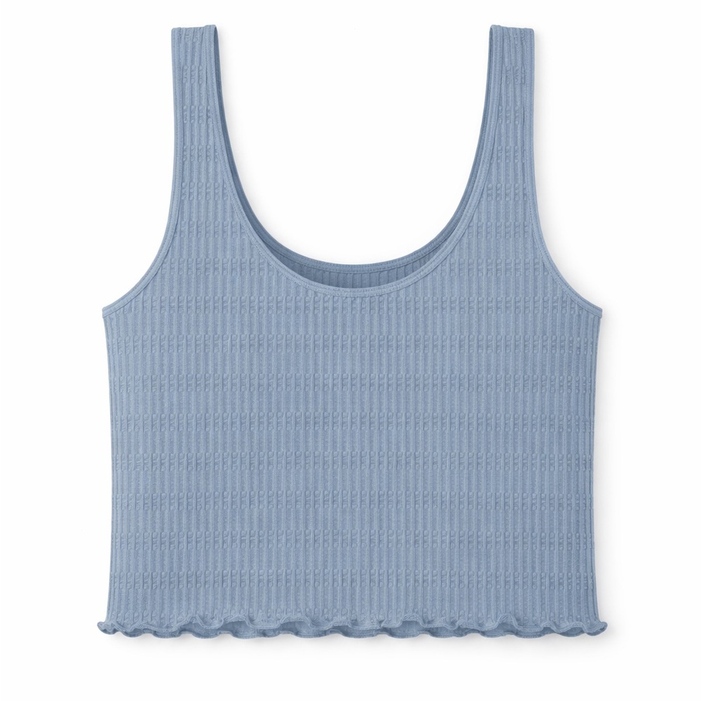 Free People Barely There Blue Ribbed Crop Tank Lettuce Hem Size S